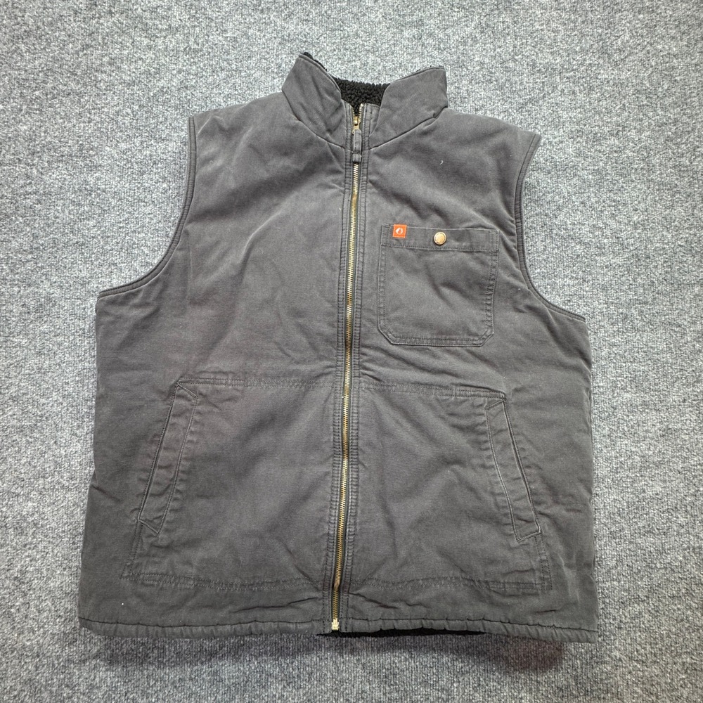 American Outdoorsman Sherpa Twill Vest Mens XL Grey‎ Full Zip Workwear